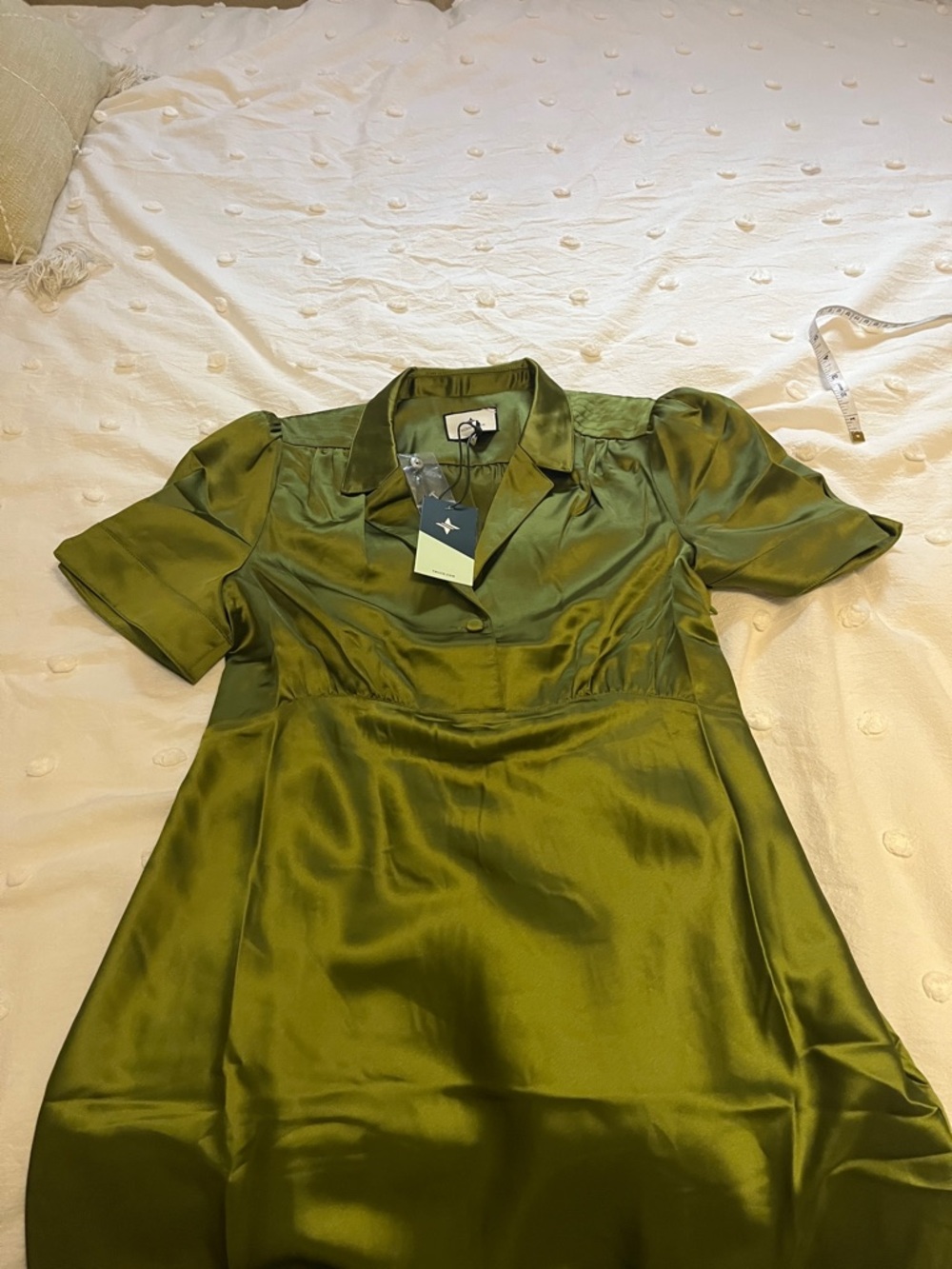 Tuckernuck Olive Satin Midi Dress with Puff Sleeves - Picture 7 of 7